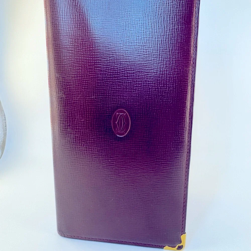 Cartier Wallet Long Bifold Wallet Must de Cartier Burgundy Gold Corners Vintage - Picture 15 of 16